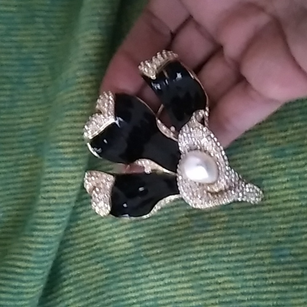 Vintage MARESCO 1980s Large Sculptural Lily Flower Pave Brooch